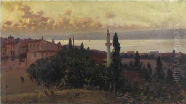 Sunset Over The Bosphorus Oil Painting by Fausto Zonaro