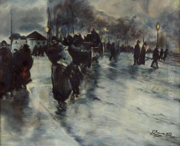 Abendliche Strassenszene Oil Painting by Fausto Zonaro