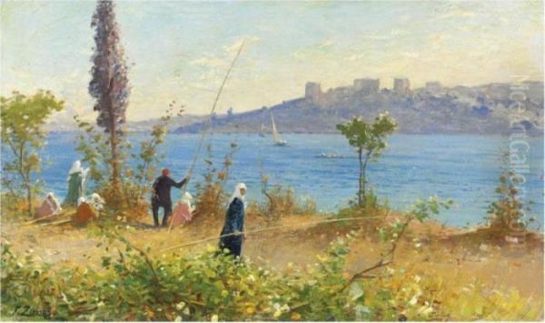 Harem Alla Pesca Sul Bosforo (harem Girls Fishing By The Bosphorus) Oil Painting by Fausto Zonaro