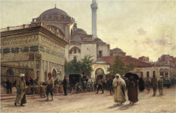 The Tophane Fountain And Kilic Ali Pasha Mosque, Istanbul Oil Painting by Fausto Zonaro