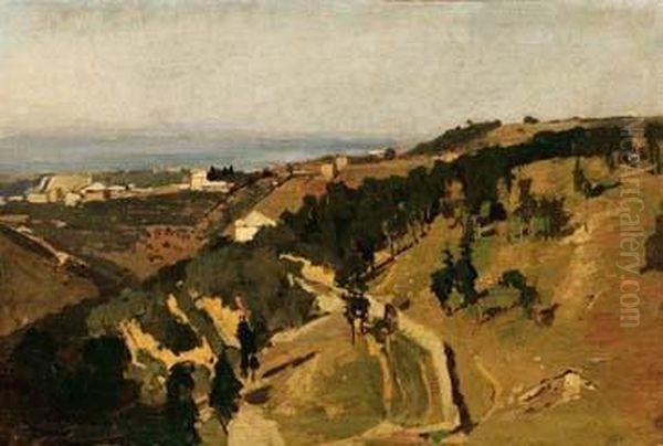 Paesaggio Ligure Nei Pressi Di Sanremo Oil Painting by Fausto Zonaro