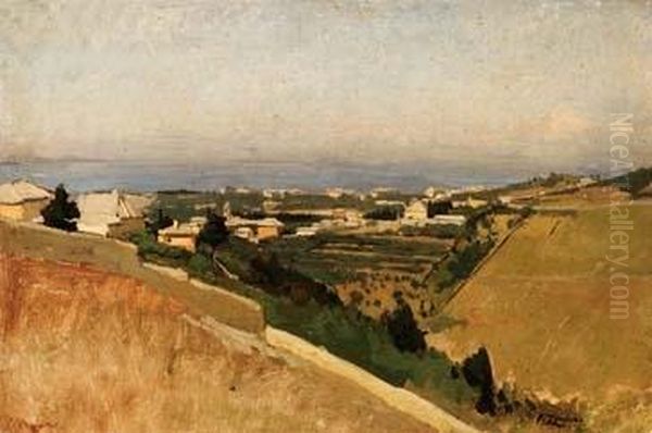 Paesaggio Ligure Nei Pressi Di Sanremo Oil Painting by Fausto Zonaro