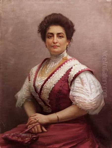 La Signora Ciappelli, Moglie Del Console Italiano A Costantinopoli Oil Painting by Fausto Zonaro