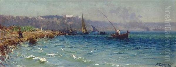 A View Of The Bosphorous From The Old Byzantine Walls, Constantinople Oil Painting by Fausto Zonaro