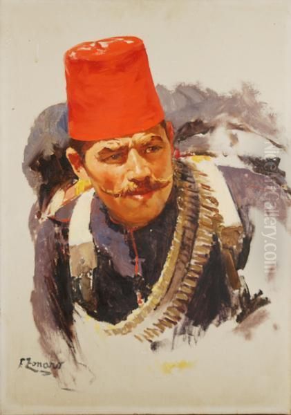 Soldato Con Fez Rosso Oil Painting by Fausto Zonaro