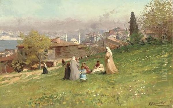 Sulle Alture Di Scutare (on The Hills Of Uskudar) Oil Painting by Fausto Zonaro