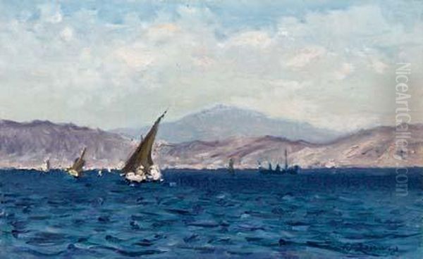 Barche In Rada Oil Painting by Fausto Zonaro