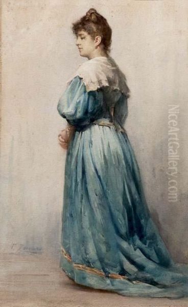 Ritratto Femminile In Costume Azzurro Oil Painting by Fausto Zonaro