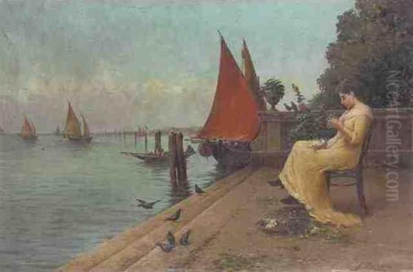 Sulla Laguna Oil Painting by Fausto Zonaro