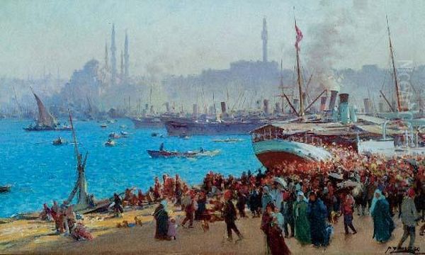 Quai A Constantinople Oil Painting by Fausto Zonaro