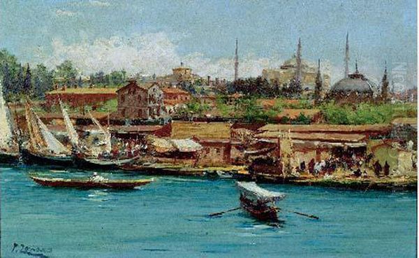 Vue De Constantinople Oil Painting by Fausto Zonaro