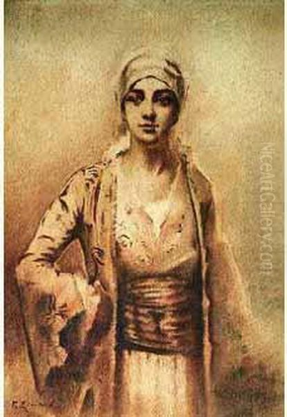 Portrait De La Fille De L'artiste Oil Painting by Fausto Zonaro