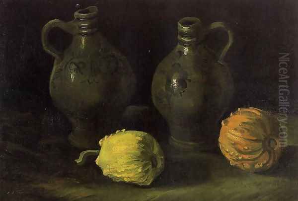 Still Life With Two Jars And Two Pumpkins Oil Painting by Vincent Van Gogh