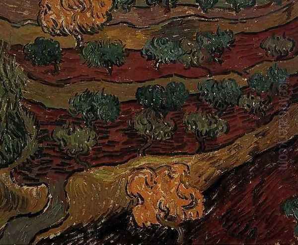 Olive Trees Against A Slope Of A Hill Oil Painting by Vincent Van Gogh