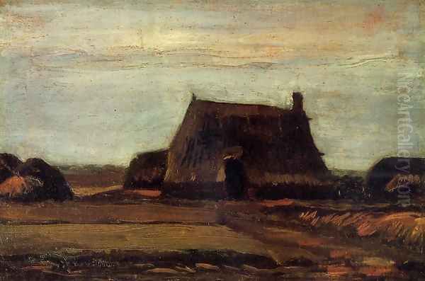 Farmhouse with Peat Stacks Oil Painting by Vincent Van Gogh