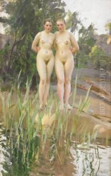 Tva Vanner/vaninnor Oil Painting by Anders Zorn