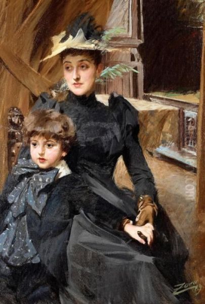 Mrs Weguelin With Son Oil Painting by Anders Zorn