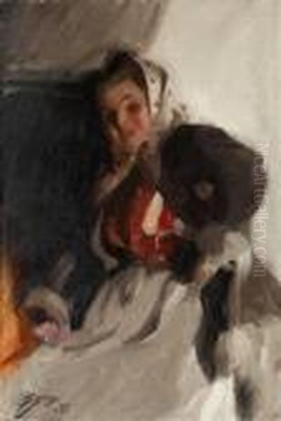 Vid Spisen Oil Painting by Anders Zorn