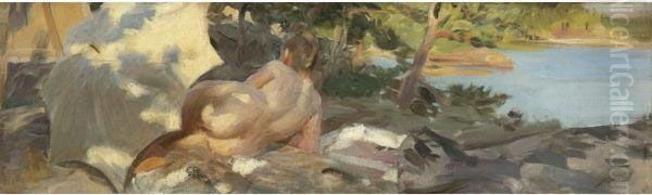 Badande Med Parasoll, Dalaro Oil Painting by Anders Zorn