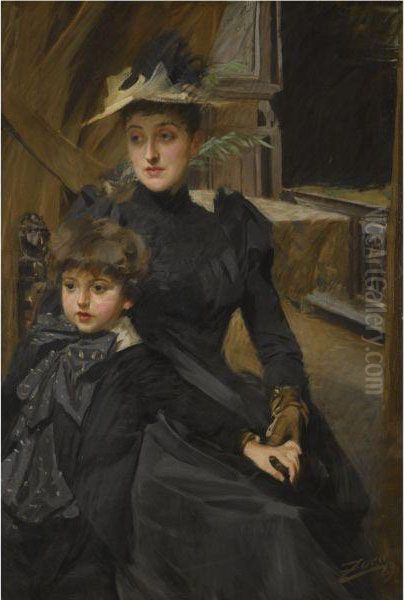 Fru Weguelin Med Son (mrs Weguelin And Her Son) Oil Painting by Anders Zorn