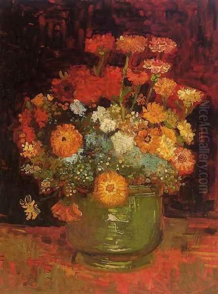 Vase with Zinnias Oil Painting by Vincent Van Gogh