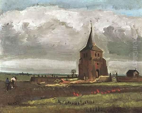 The Old Tower At Nuenen With A Ploughman Oil Painting by Vincent Van Gogh