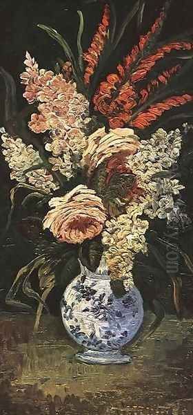 Vase With Gladioli And Lilac Oil Painting by Vincent Van Gogh