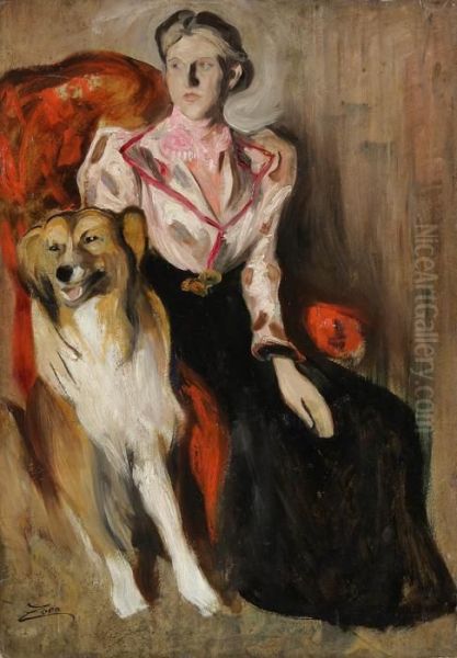 A Seated Woman And Her Dog Oil Painting by Anders Zorn