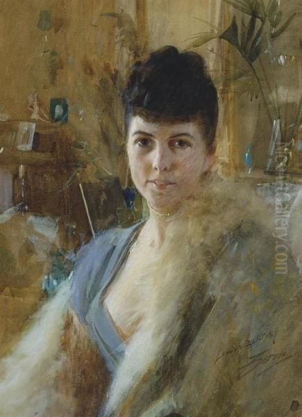 Portrait Of A Lady In A Drawing Room Oil Painting by Anders Zorn