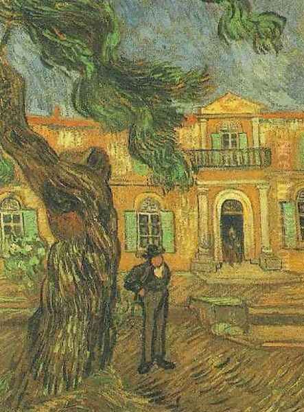 Pine Trees With Figure In The Garden Of Saint Paul Hospital Oil Painting by Vincent Van Gogh