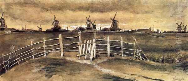 Windmils at Dordrecht Oil Painting by Vincent Van Gogh