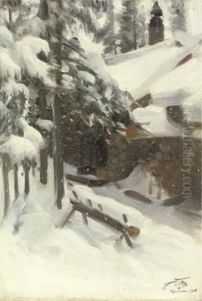 Gopsmor Cottage In The Snow Oil Painting by Anders Zorn