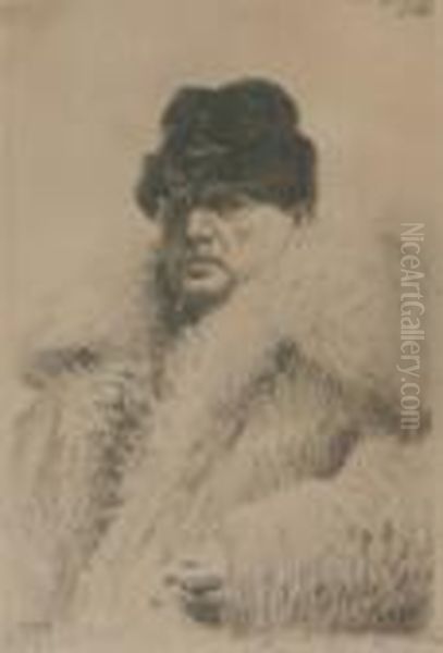 A Pair Of Prints, Including Portrait Of The Artist In Fur Coat Oil Painting by Anders Zorn