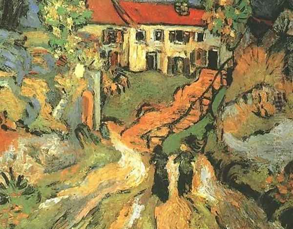 Village Street And Steps In Auvers With Two Figures Oil Painting by Vincent Van Gogh