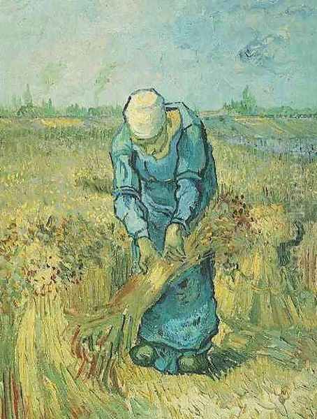 Peasant Woman Binding Sheaves (after Millet) Oil Painting by Vincent Van Gogh