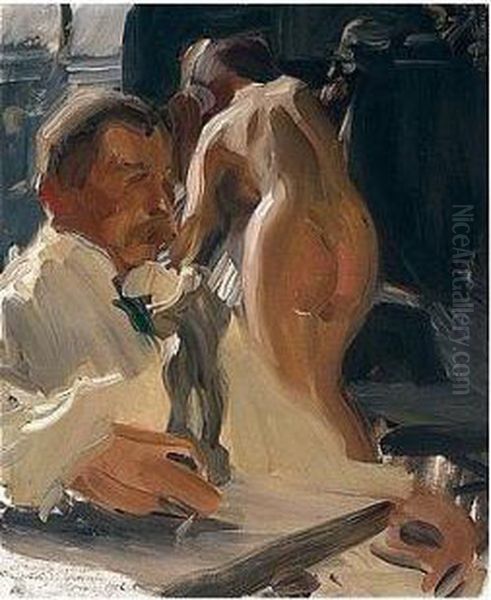 Sjalvportratt Med Modell Oil Painting by Anders Zorn