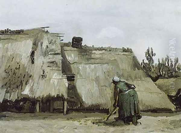 Peasant Woman Digging In Front Of Her Cottage Oil Painting by Vincent Van Gogh