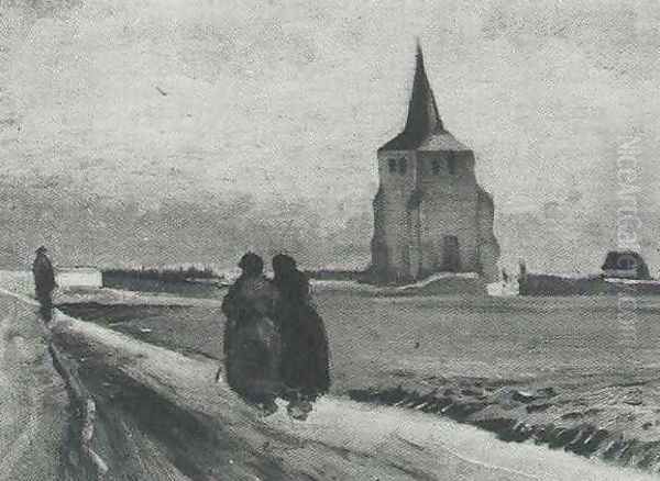 The Old Tower Of Nuenen With People Walking Oil Painting by Vincent Van Gogh