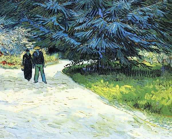 Public Garden With Couple And Blue Fir Tree: The Poets Garden III Oil Painting by Vincent Van Gogh