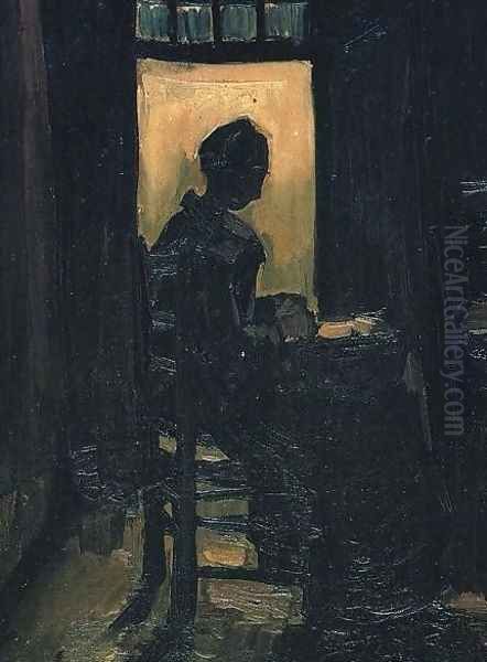 Peasant Woman Seated Before An Open Door Peeling Potatoes Oil Painting by Vincent Van Gogh