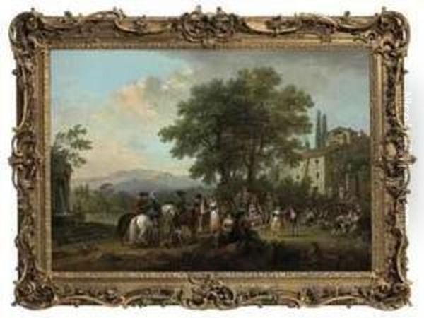 A Country Dance In An Italianate Landscape Oil Painting by Francesco Zuccarelli