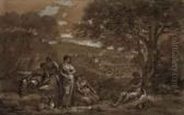 A Shepherd Piping To Nymphs In A Pastoral Landscape Oil Painting by Francesco Zuccarelli