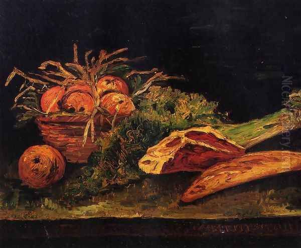 Still Life with Apples, Meat and a Roll Oil Painting by Vincent Van Gogh