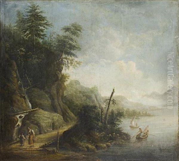 Paesaggio Fluviale Con Viandanti Presso Una Cascata Oil Painting by Francesco Zuccarelli