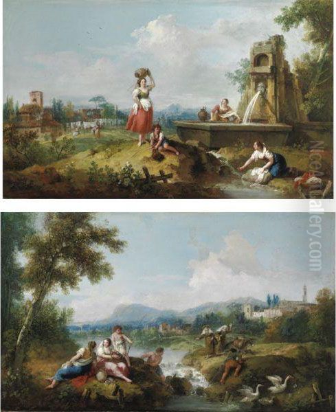 Paesaggio Con Contadine Alla Fontana Oil Painting by Francesco Zuccarelli