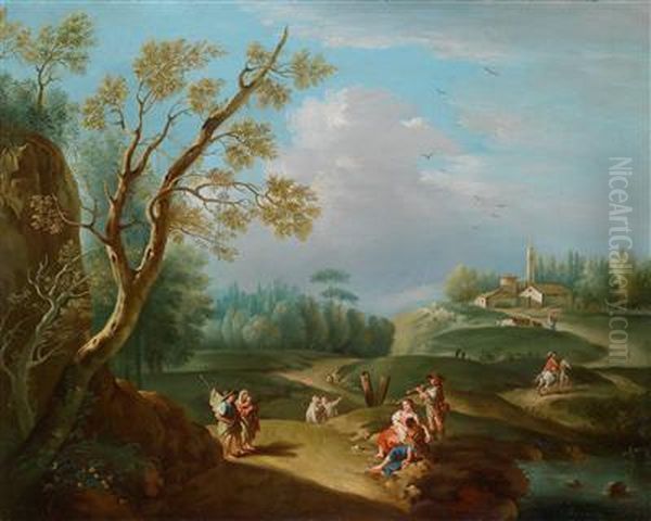 Eineweite Landschaft Mit Hirten Und Musikanten Oil Painting by Francesco Zuccarelli