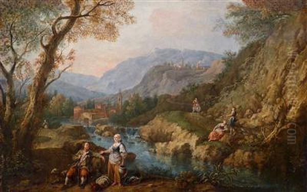 Gebirgige Fluslandschaft Mitfiguren Oil Painting by Francesco Zuccarelli