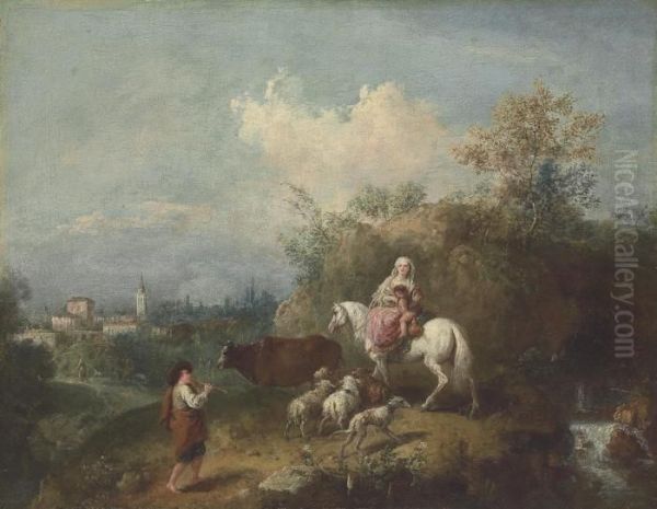 A Pastoral Landscape Oil Painting by Francesco Zuccarelli