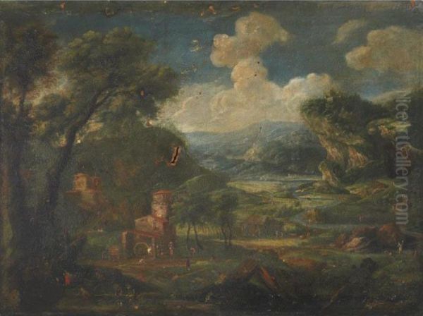 Extensive Landscape With Townsfolk Oil Painting by Francesco Zuccarelli