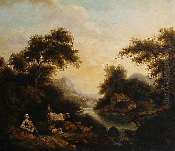 River Landscape With Rustic Figures Oil Painting by Francesco Zuccarelli